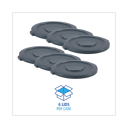 Boardwalk&reg; Flat-Top Lids for 32 gal Waste Receptacle, Rnd, Gy, EA (BWK32GLWRLIDG)