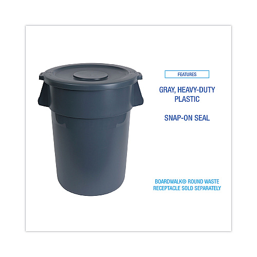 Boardwalk&reg; Flat-Top Lids for 32 gal Waste Receptacle, Rnd, Gy, EA (BWK32GLWRLIDG)