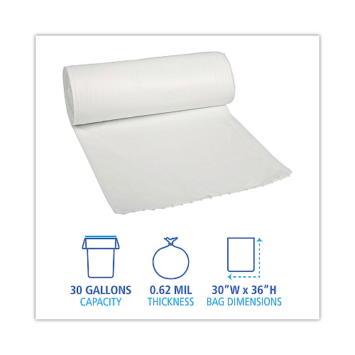 Boardwalk&reg; Can Liners, 30 gal, White, 10 Bags/Roll, 20 Rolls/Carton (BWK511)