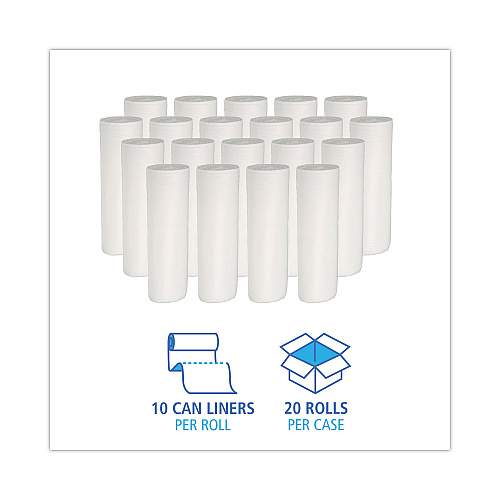 Boardwalk&reg; Can Liners, 30 gal, White, 10 Bags/Roll, 20 Rolls/Carton (BWK511)