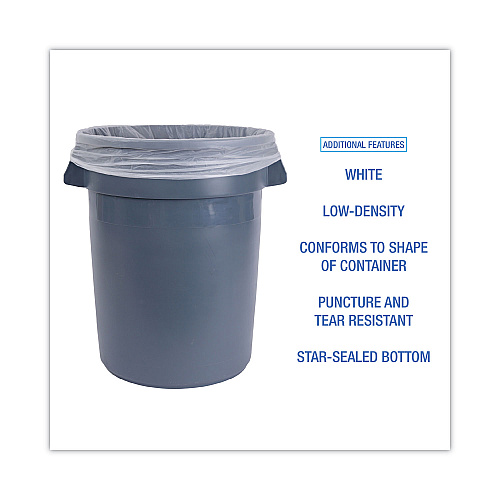 Boardwalk&reg; Can Liners, 30 gal, White, 10 Bags/Roll, 20 Rolls/Carton (BWK511)