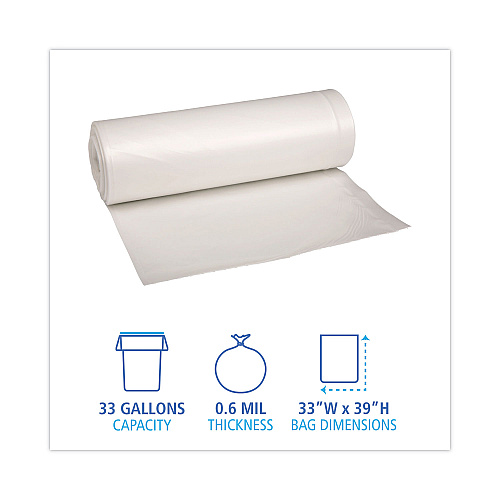 Boardwalk&reg; Low-Density Can Liners, 33 gal, White, 6 Rolls of 25 Bags (BWK512)
