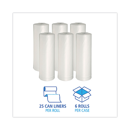 Boardwalk&reg; Low-Density Can Liners, 33 gal, White, 6 Rolls of 25 Bags (BWK512)