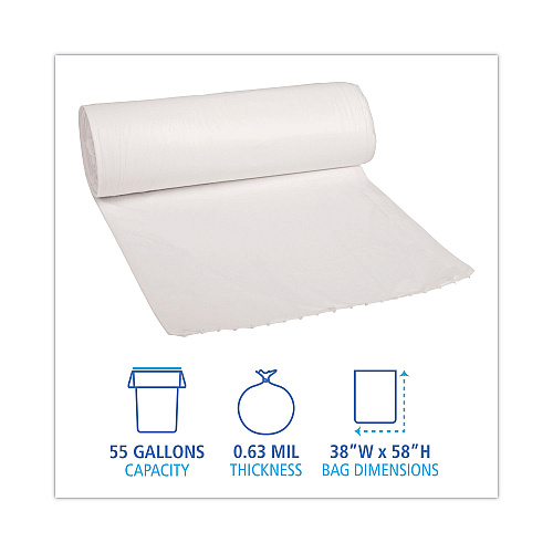 Boardwalk&reg; Can Liners, 55 gal, White, 10 Bags/Roll, 10 Rolls/Carton (BWK515)
