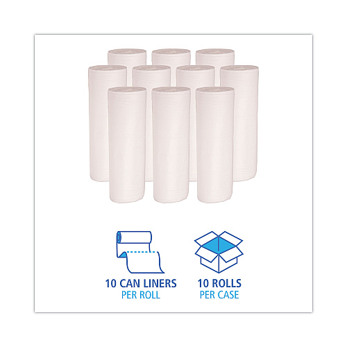 Boardwalk&reg; Can Liners, 55 gal, White, 10 Bags/Roll, 10 Rolls/Carton (BWK515)