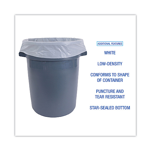 Boardwalk&reg; Can Liners, 55 gal, White, 10 Bags/Roll, 10 Rolls/Carton (BWK515)