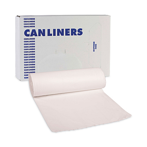 Boardwalk&reg; Can Liners, 55 gal, White, 10 Bags/Roll, 10 Rolls/Carton (BWK515)