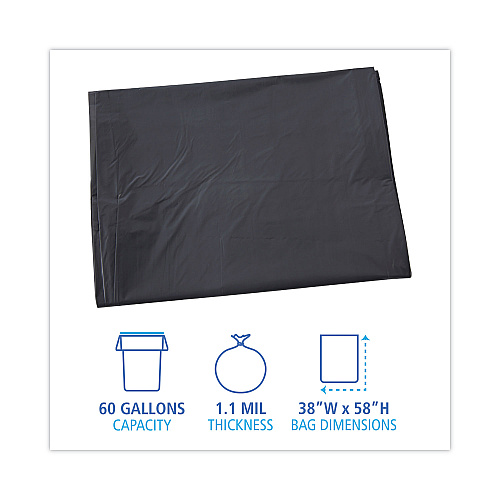 Boardwalk&reg; 60 Gallon Gray Can Liners, 1.1 mil, 38 x 58,100 Liners (BWK3858GREY)