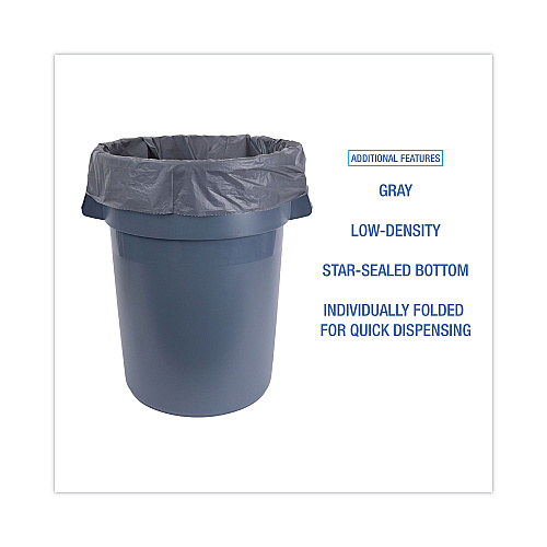 Boardwalk&reg; Low Density Industrial Can Liners, 45 gal, Gray, 100/CT (BWK4046GREY)