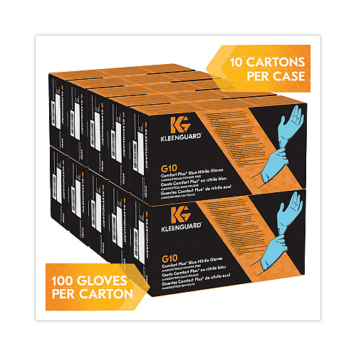 KleenGuard G10 Comfort Plus Blue Nitrile Gloves, Light Blue, Small, 1,000/Carton (54186CT)