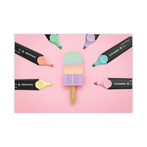 Schneider Job Pastel Highlighters, Chisel Tip (1mm/5mm), Assorted Ink Colors, Black/Assorted Barrel Colors, 6/Pack (115097)