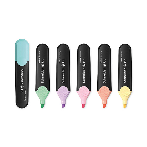 Schneider Job Pastel Highlighters, Chisel Tip (1mm/5mm), Assorted Ink Colors, Black/Assorted Barrel Colors, 6/Pack (115097)