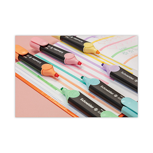 Schneider Job Pastel Highlighters, Chisel Tip (1mm/5mm), Assorted Ink Colors, Black/Assorted Barrel Colors, 6/Pack (115097)