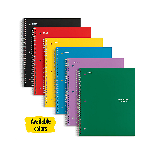 Five Star Wirebound Notebook, 1-Subject, Wide/Legal Rule, Assorted Cover Colors, (100) 10.5 x 8 Sheets, 6/Pack (38042)