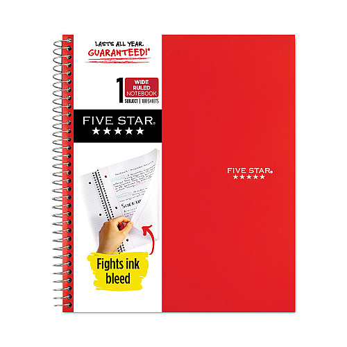 Five Star Wirebound Notebook, 1-Subject, Wide/Legal Rule, Assorted Cover Colors, (100) 10.5 x 8 Sheets, 6/Pack (38042)