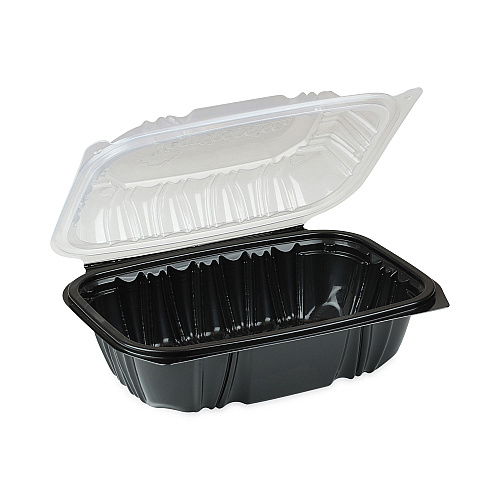 Pactiv EarthChoice Vented Dual Color Microwavable Hinged Lid Container, 34oz, 9 x 6 x 3, 1-Compartment, Black/Clear, Plastic, 140/CT (DC961000B000)