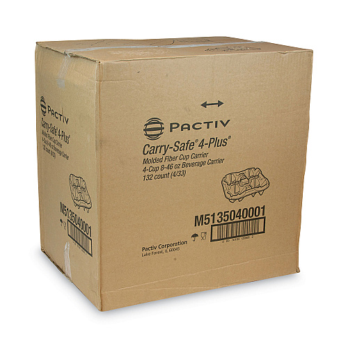 Pactiv EarthChoice Carry-Safe Beverage Carrier, Four-Cup Carrier, 8 oz to 46 oz, Natural, 132/Carton (M5135040001)
