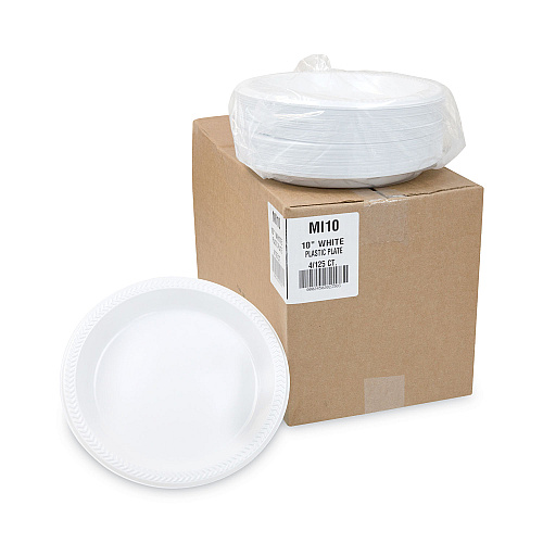 Pactiv Meadoware Impact Plastic Dinnerware, Plate, 10.25" dia, White, 500/Carton (MI10)