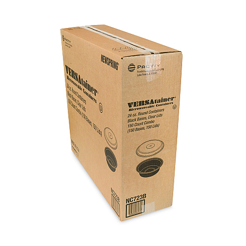 Pactiv Newspring VERSAtainer Microwavable Containers, 24 oz, 7" Diameter, Black/Clear, Plastic, 150/Carton (NC723B)