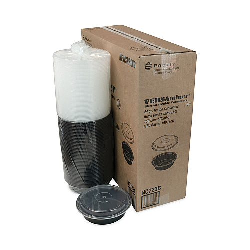 Pactiv Newspring VERSAtainer Microwavable Containers, 24 oz, 7" Diameter, Black/Clear, Plastic, 150/Carton (NC723B)