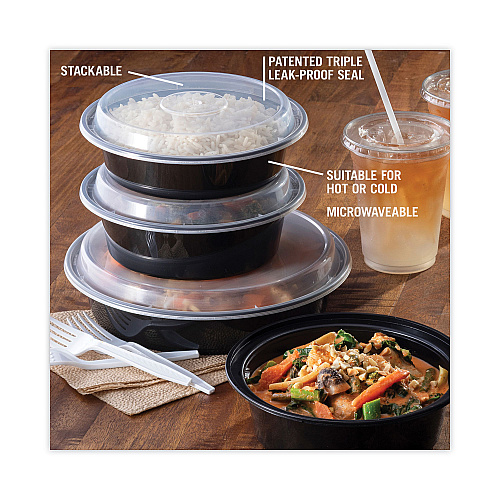 Pactiv Newspring VERSAtainer Microwavable Containers, 24 oz, 7" Diameter, Black/Clear, Plastic, 150/Carton (NC723B)