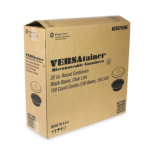 Pactiv Newspring VERSAtainer Microwavable Containers, 32 oz, 7 Diameter x 2 h, Black/Clear, Plastic, 150/Carton (NC729B)