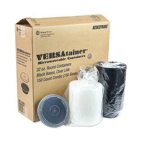 Pactiv Newspring VERSAtainer Microwavable Containers, 32 oz, 7 Diameter x 2 h, Black/Clear, Plastic, 150/Carton (NC729B)