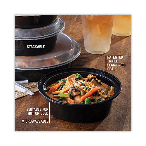 Pactiv Newspring VERSAtainer Microwavable Containers, 32 oz, 7 Diameter x 2 h, Black/Clear, Plastic, 150/Carton (NC729B)