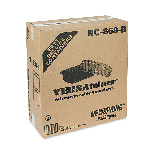Pactiv Newspring VERSAtainer Microwavable Containers, 28 oz, 8.8 x 6 x 2, Black Base/Clear Lid, Plastic, 150/Carton (NC868B)