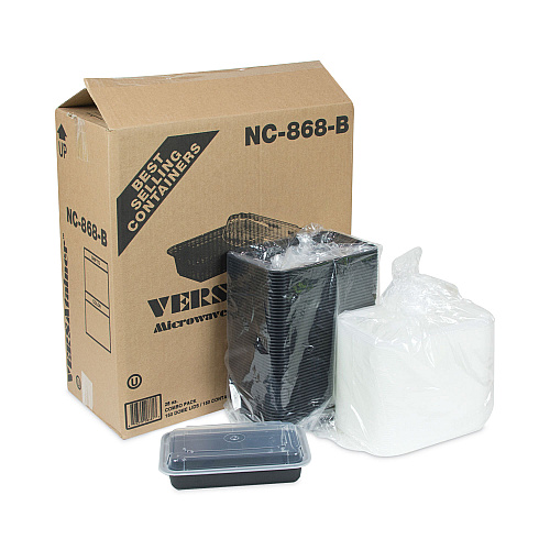 Pactiv Newspring VERSAtainer Microwavable Containers, 28 oz, 8.8 x 6 x 2, Black Base/Clear Lid, Plastic, 150/Carton (NC868B)