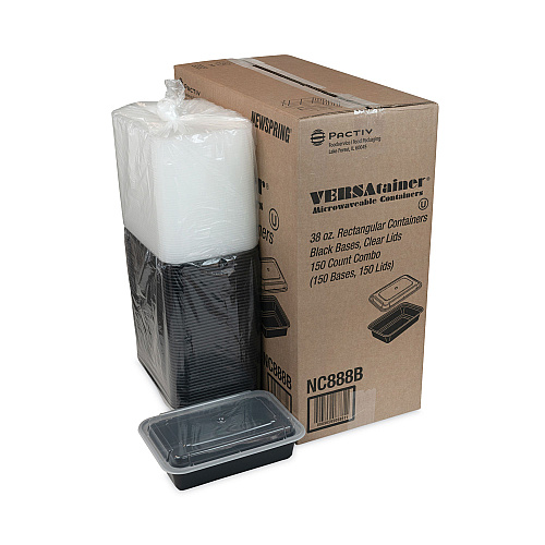 Pactiv Newspring VERSAtainer Microwavable Containers, 38 oz, 8.8 x 6 x 2.5, Black/Clear, Plastic, 150/Carton (NC888B)