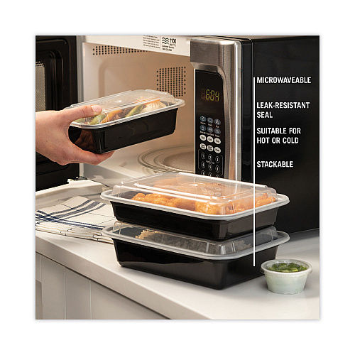 Pactiv Newspring VERSAtainer Microwavable Containers, 38 oz, 8.8 x 6 x 2.5, Black/Clear, Plastic, 150/Carton (NC888B)