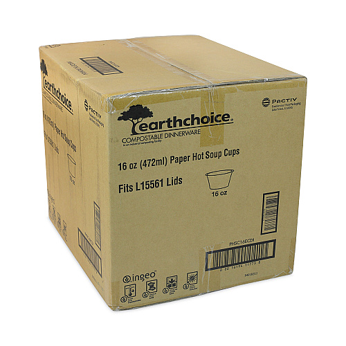 Pactiv EarthChoice Compostable Soup Cup Large, 16 oz, 3.63" Diameter x 3.88"h, Green, Paper, 500/Carton (PHSC16ECDI)