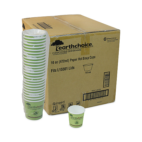 Pactiv EarthChoice Compostable Soup Cup Large, 16 oz, 3.63" Diameter x 3.88"h, Green, Paper, 500/Carton (PHSC16ECDI)