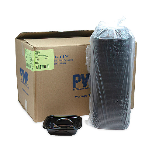 Pactiv EarthChoice Square Recycled Bowl, 24 oz, 7 x 7 x 1.52, Black, Plastic, 300/Carton (SAB0724)