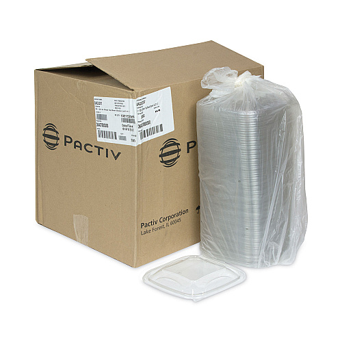 Pactiv EarthChoice Recycled PET Container Lid, For 24-32 oz Container Bases, 7.38 x 7.38 x 0.82, Clear, Plastic, 300/Carton (SACLD07)