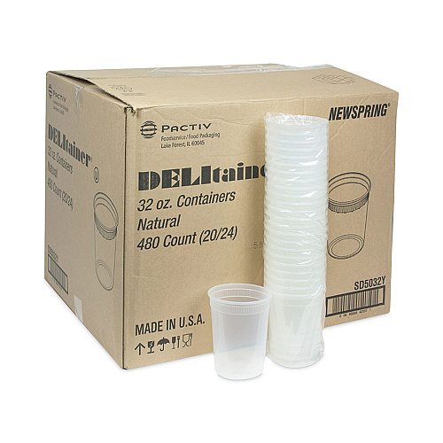 Pactiv Newspring DELItainer Microwavable Container, 32 oz, 4.55 x 4.55 x 5.55, Natural, Plastic, 480/Carton (SD5032Y)