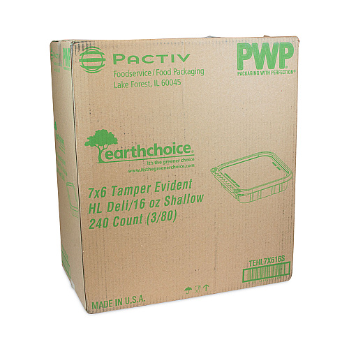 Pactiv EarthChoice Tamper Evident Recycled Hinged Lid Deli Container, 16 oz, 7.25 x 6.38 x 1, Clear, Plastic, 240/Carton (TEHL7X616S)