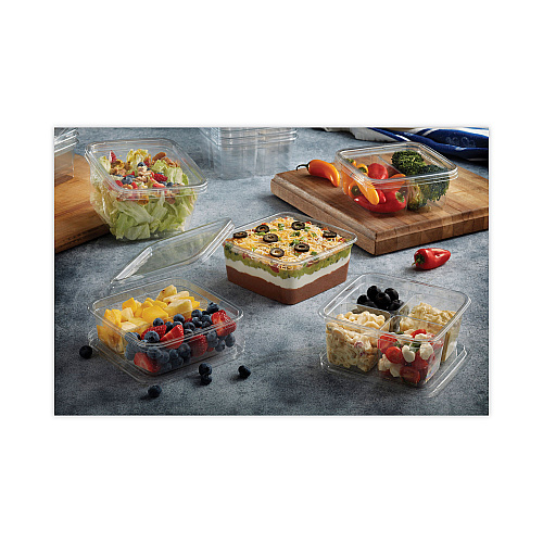 Pactiv EarthChoice Square Recycled Bowl,4-Compartment, 32 oz, 6.13 x 6.13 x 2.61, Clear, Plastic, 360/Carton (Y6S324C)