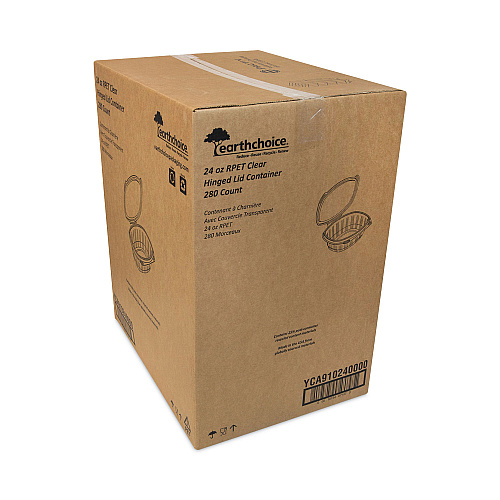 Pactiv EarthChoice Recycled PET Hinged Container, 24 oz, 7.38 x 5.88 x 2.38, Clear, Plastic, 280/Carton (YCA910240000)