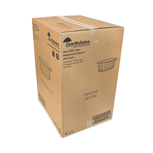 Pactiv EarthChoice Recycled PET Hinged Container, 48 oz, 8.88 x 7.25 x 2.94, Clear, Plastic, 190/Carton (YCA910480000)