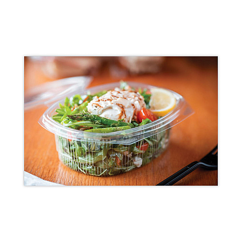 Pactiv EarthChoice Recycled PET Hinged Container, 48 oz, 8.88 x 7.25 x 2.94, Clear, Plastic, 190/Carton (YCA910480000)