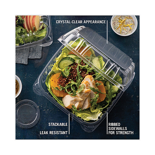 Pactiv SENSATION SmartLock Hinged Lid Container, 9.21 x 8.87 x 3.07, Clear, Plastic, 200/Carton (YCI821100000)