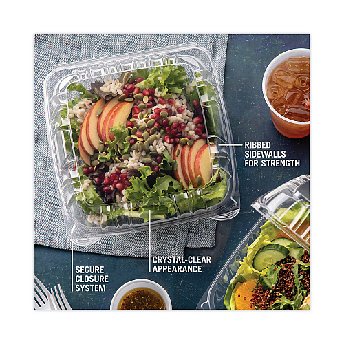 Pactiv SENSATION SmartLock Hinged Lid Container, 8.34 x 8.24 x 3.05, Clear, Plastic, 200/Carton (YCI821200000)