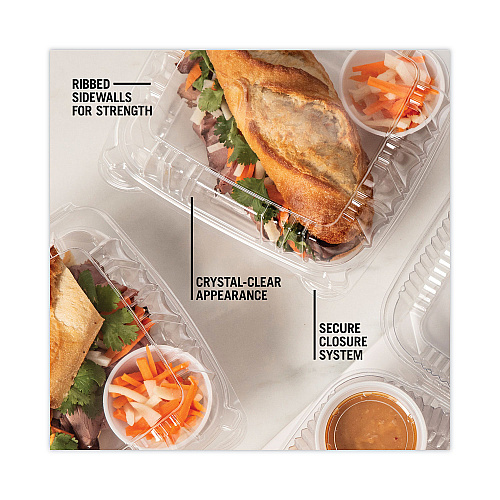 Pactiv SENSATION SmartLock Hinged Lid Container, 8.34 x 8.24 x 3.05, Clear, Plastic, 200/Carton (YCI821200000)