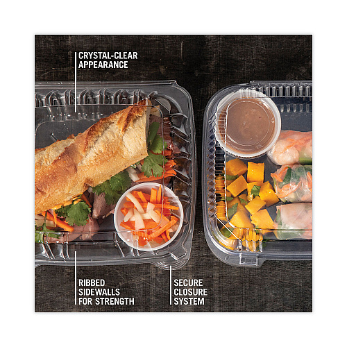 Pactiv SENSATION SmartLock Hinged Lid Container, 8.34 x 8.24 x 3.05, Clear, Plastic, 200/Carton (YCI821200000)