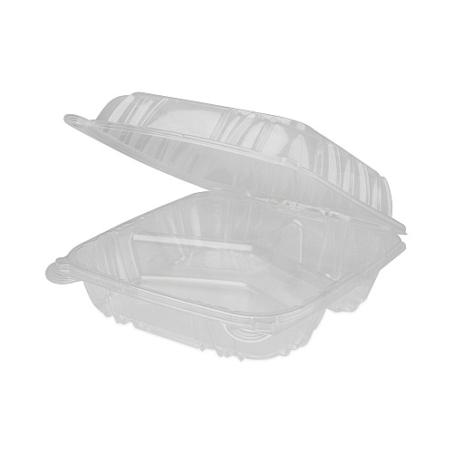 Pactiv SENSATION SmartLock Hinged Lid Container, 3-Compartment, 8.24 x 8.34 x 3.05, Clear, Plastic, 200/Carton (YCI821230000)