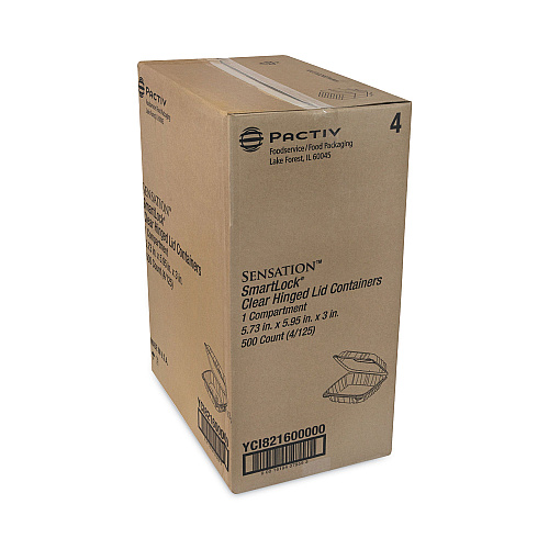 Pactiv SENSATION SmartLock Hinged Lid Container, 5.74 x 5.95 x 3.1, Clear, Plastic, 500/Carton (YCI821600000)