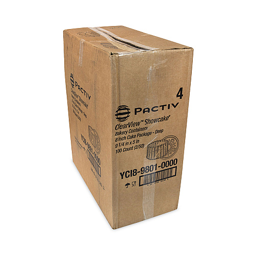 Pactiv Plastic Cake Container, Deep 8" Cake Container, 9.25" Diameter x 5"h, Clear, 100/Carton (YCI898010000)