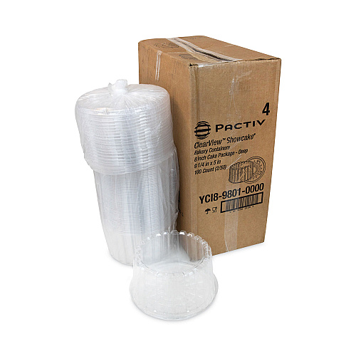 Pactiv Plastic Cake Container, Deep 8" Cake Container, 9.25" Diameter x 5"h, Clear, 100/Carton (YCI898010000)
